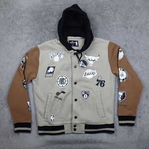 Hollister Jacket Men's M Brown Snap Hoodie NBA Team Logos Basketball Varsity